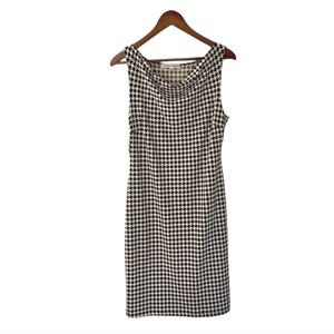Central Park West Houndstooth Sleeveless Midi Dress Medium B&W
